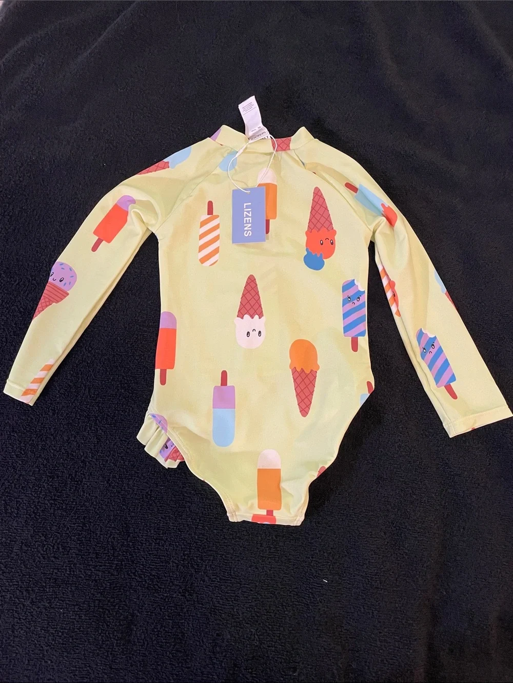 Linens Kids' Yellow Ice Cream Print Long-Sleeve One-Piece Swimsuit